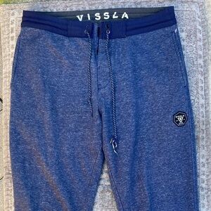 Men's Vissla Blue Solid Joggers M Pockets String Stretch Activewear Loose Gym
